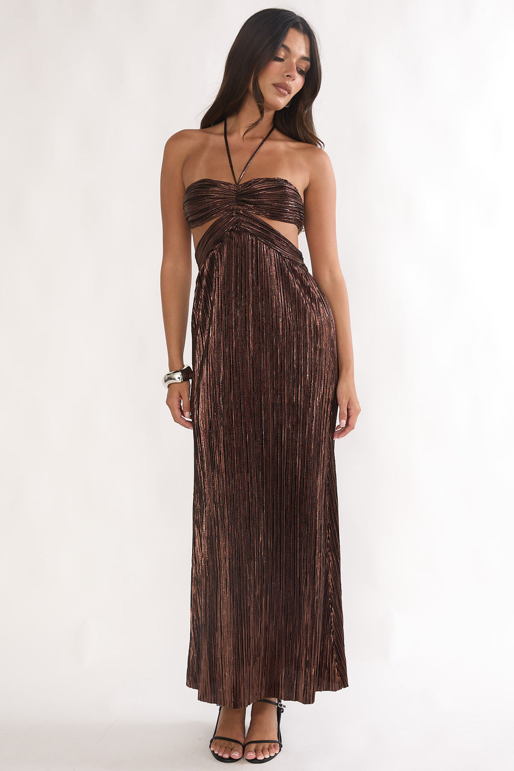 Isle Cut-Out Halterneck Maxi Dress Gold by Selfie Leslie Australia