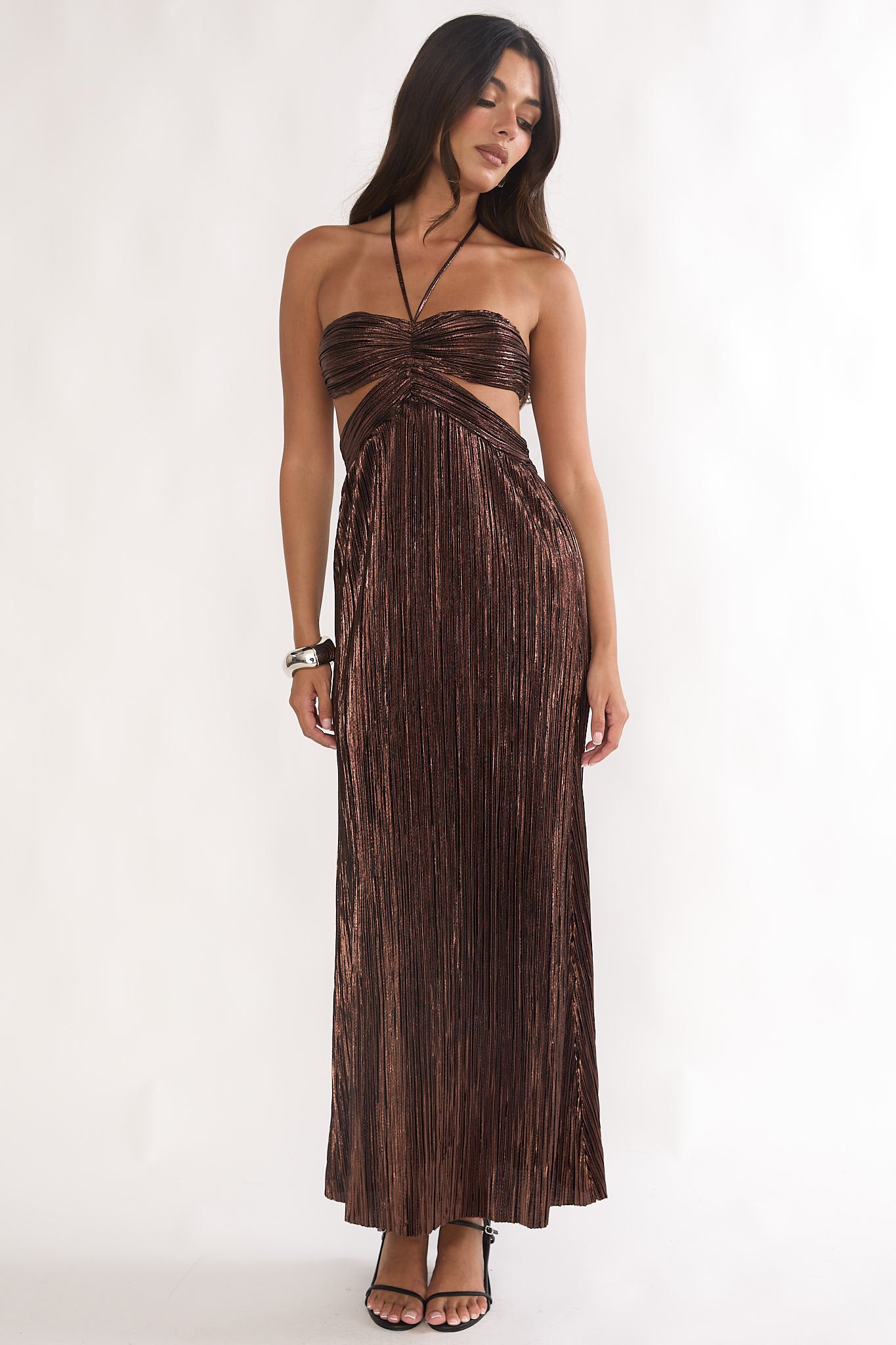 Isle Cut-Out Halterneck Maxi Dress Gold by Selfie Leslie Australia