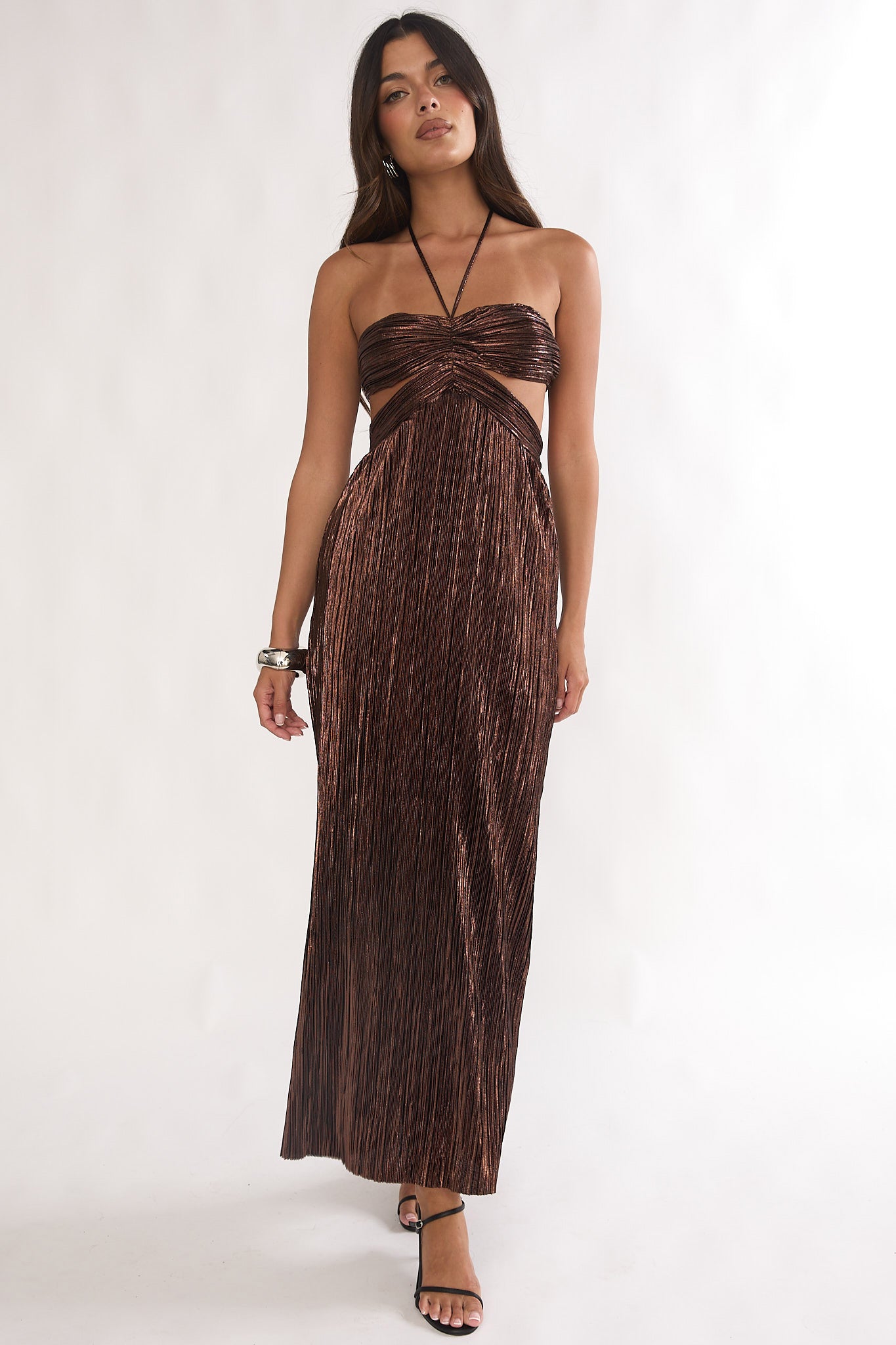 Isle Cut-Out Halterneck Maxi Dress Gold by Selfie Leslie Australia
