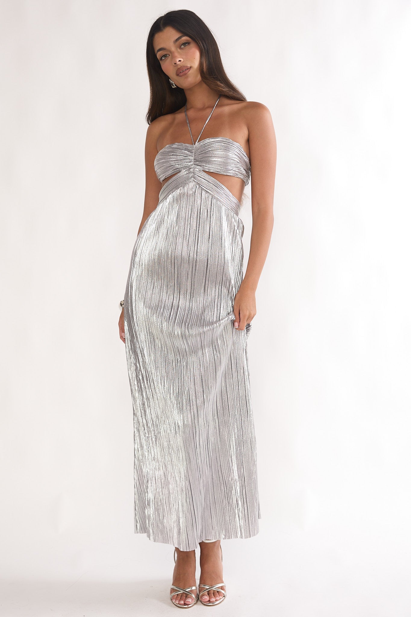 Isle Cut-Out Halterneck Maxi Dress Silver by Selfie Leslie Australia