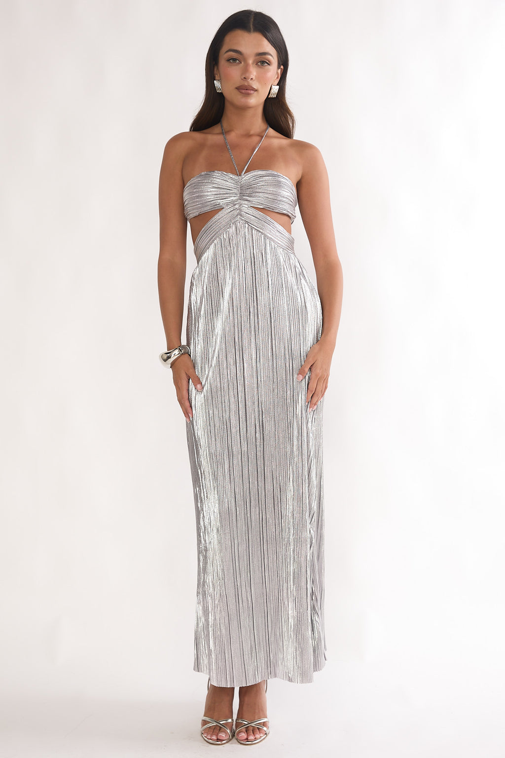 Isle Cut-Out Halterneck Maxi Dress Silver by Selfie Leslie Australia