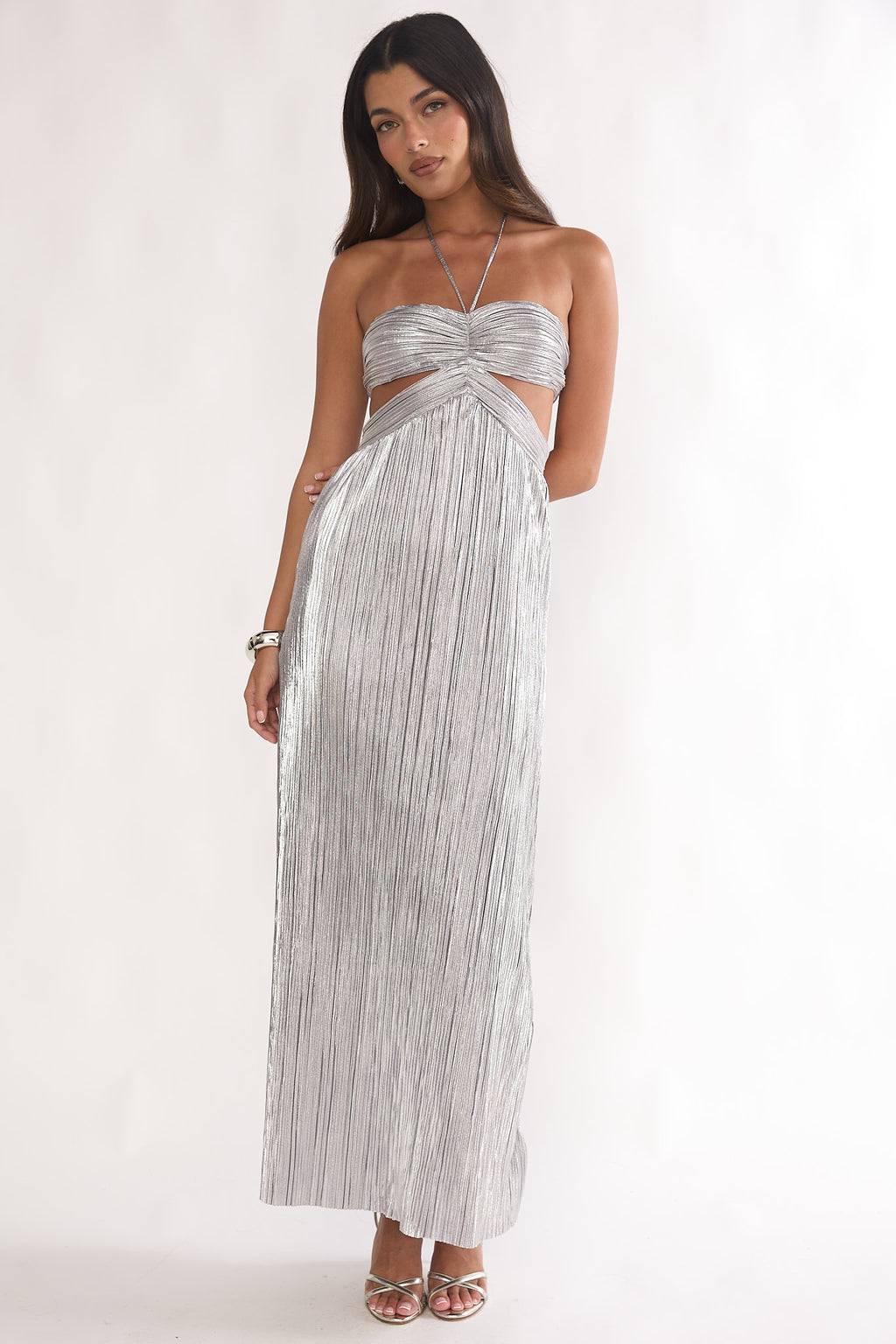 Isle Cut-Out Halterneck Maxi Dress Silver by Selfie Leslie Australia
