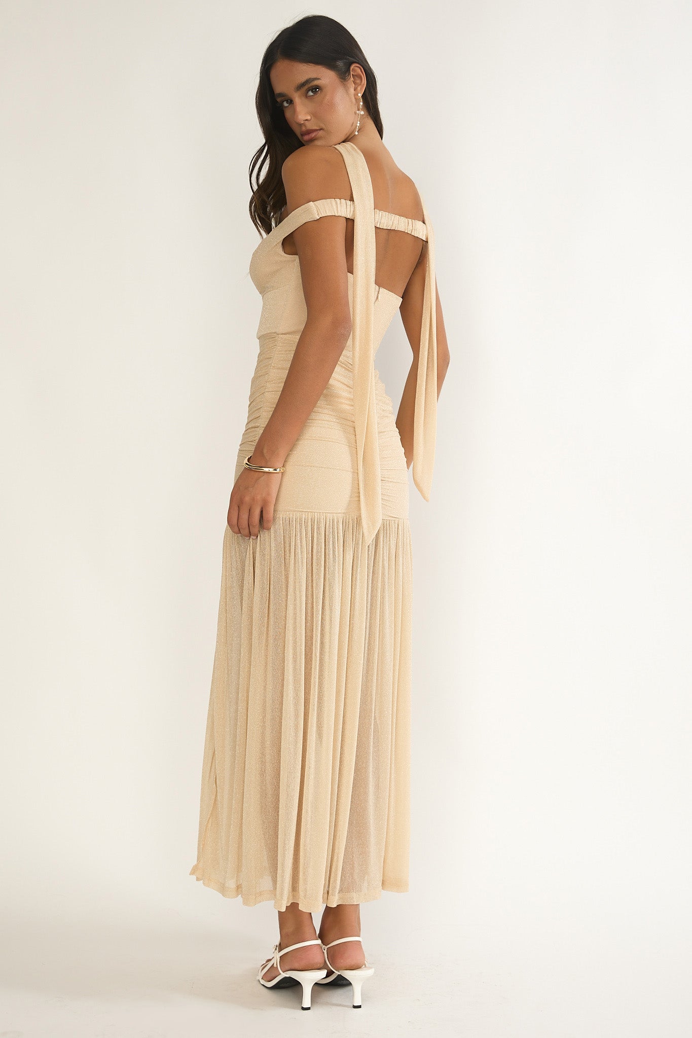 Delora Off-Shoulder Scarf Maxi Dress Beige by Selfie Leslie Australia
