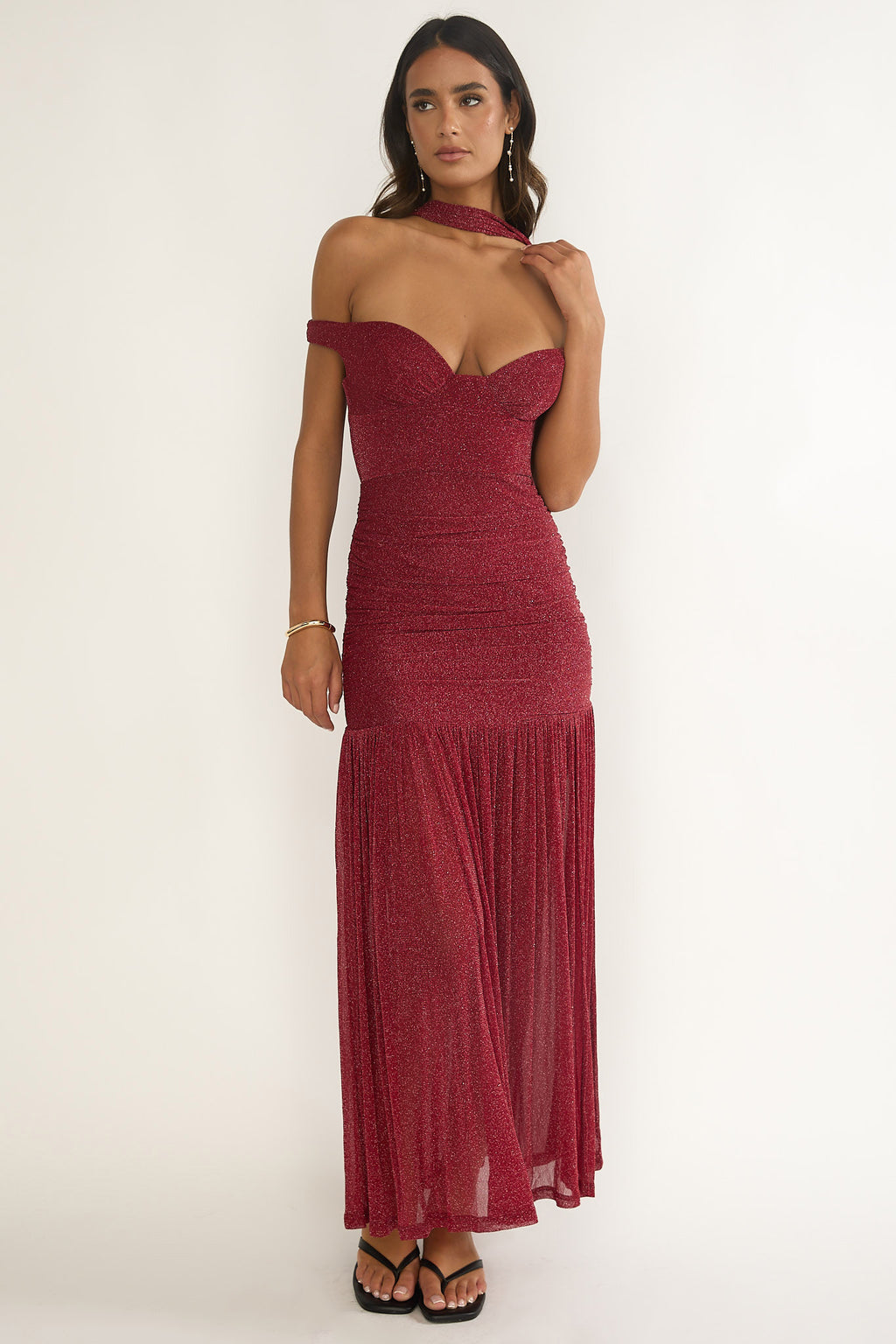 Delora Off-Shoulder Scarf Maxi Dress Red by Selfie Leslie Australia
