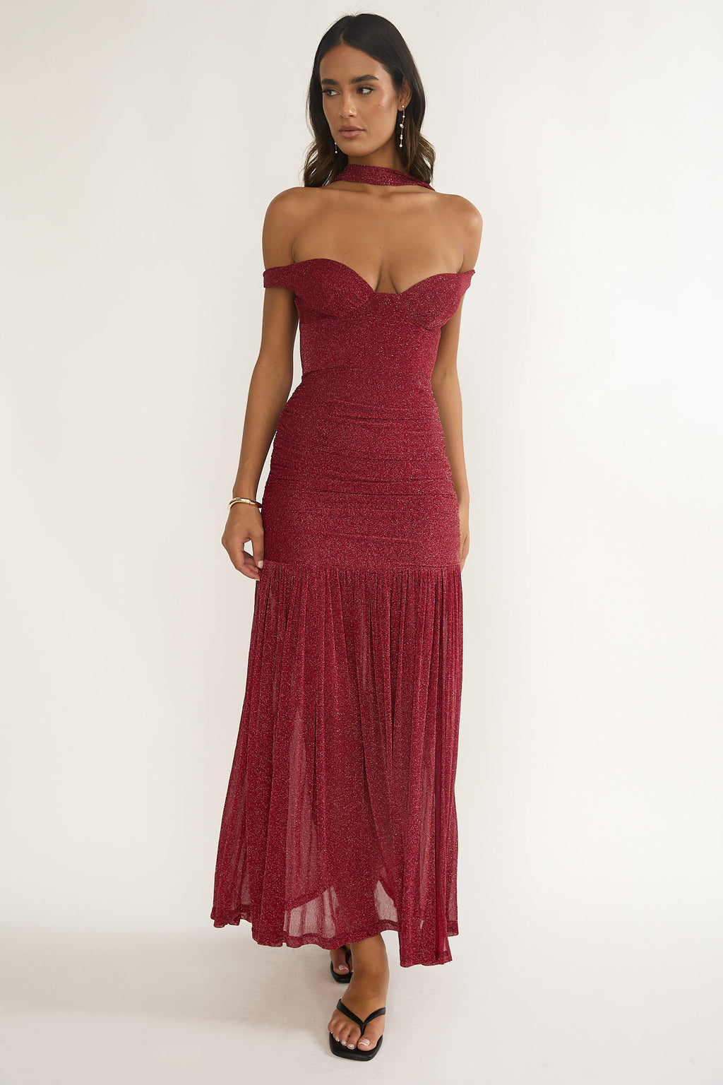 Delora Off-Shoulder Scarf Maxi Dress Red by Selfie Leslie Australia