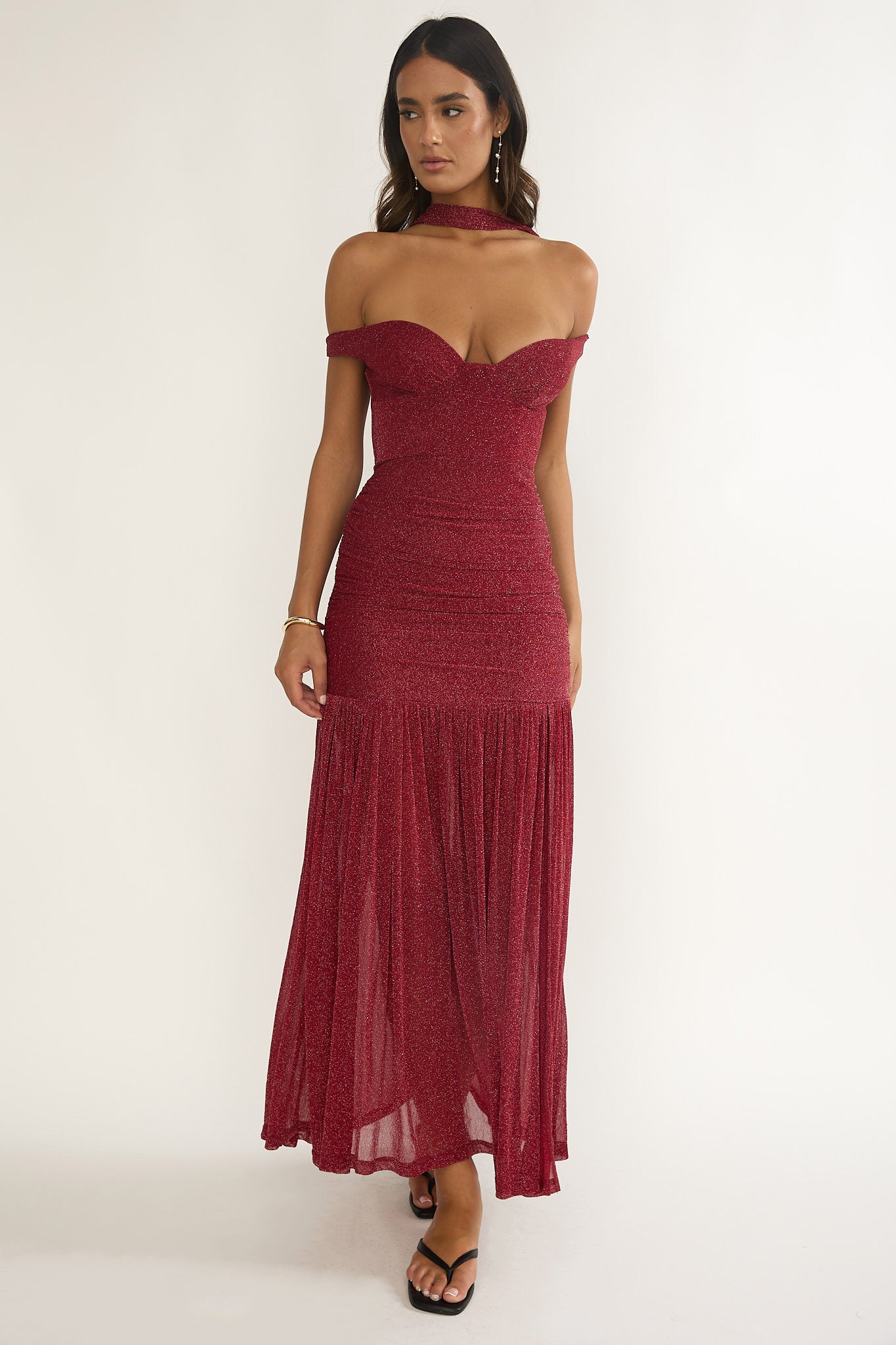 Delora Off-Shoulder Scarf Maxi Dress Red by Selfie Leslie Australia