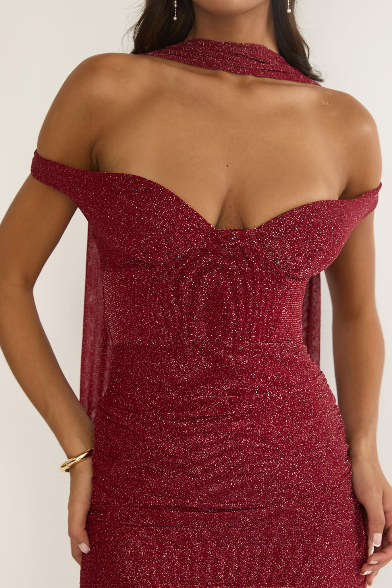 Delora Off-Shoulder Scarf Maxi Dress Red by Selfie Leslie Australia
