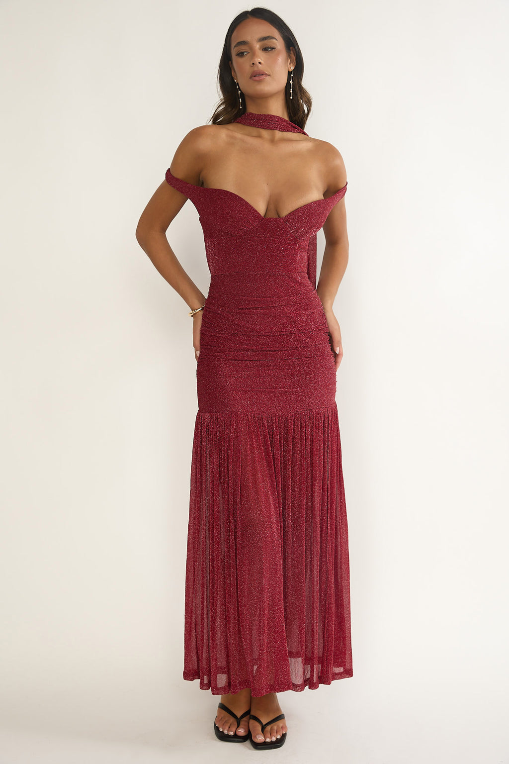 Delora Off-Shoulder Scarf Maxi Dress Red by Selfie Leslie Australia
