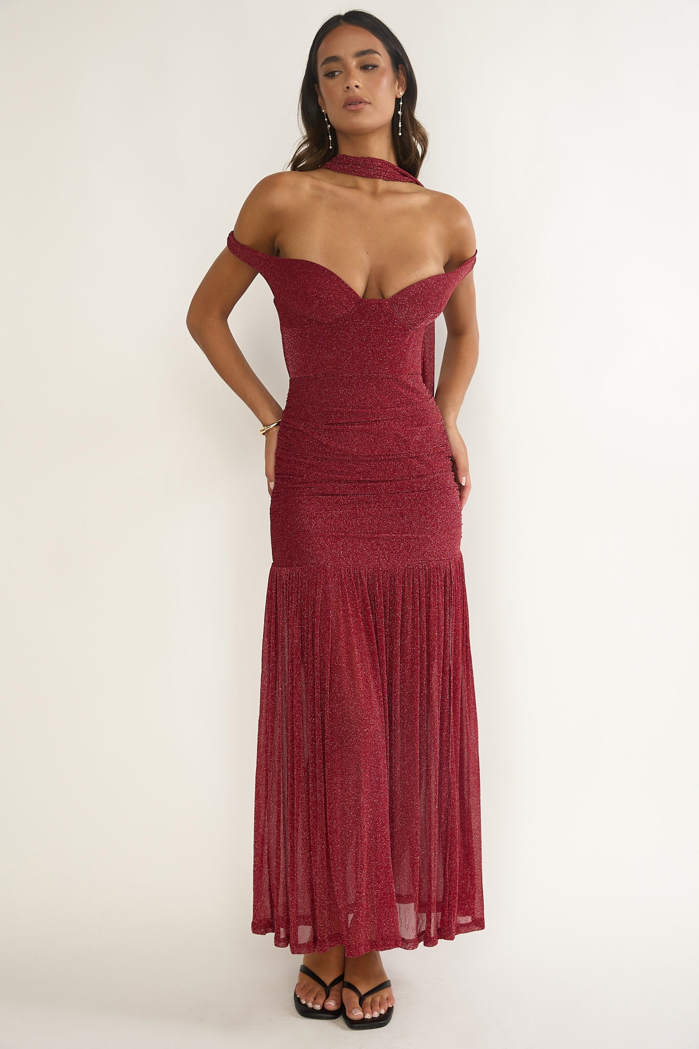 Delora Off-Shoulder Scarf Maxi Dress Red by Selfie Leslie Australia