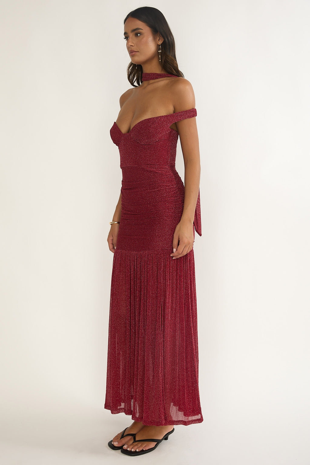 Delora Off-Shoulder Scarf Maxi Dress Red by Selfie Leslie Australia