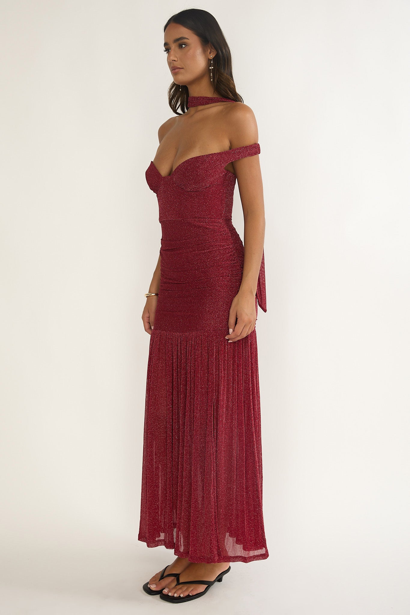 Delora Off-Shoulder Scarf Maxi Dress Red by Selfie Leslie Australia
