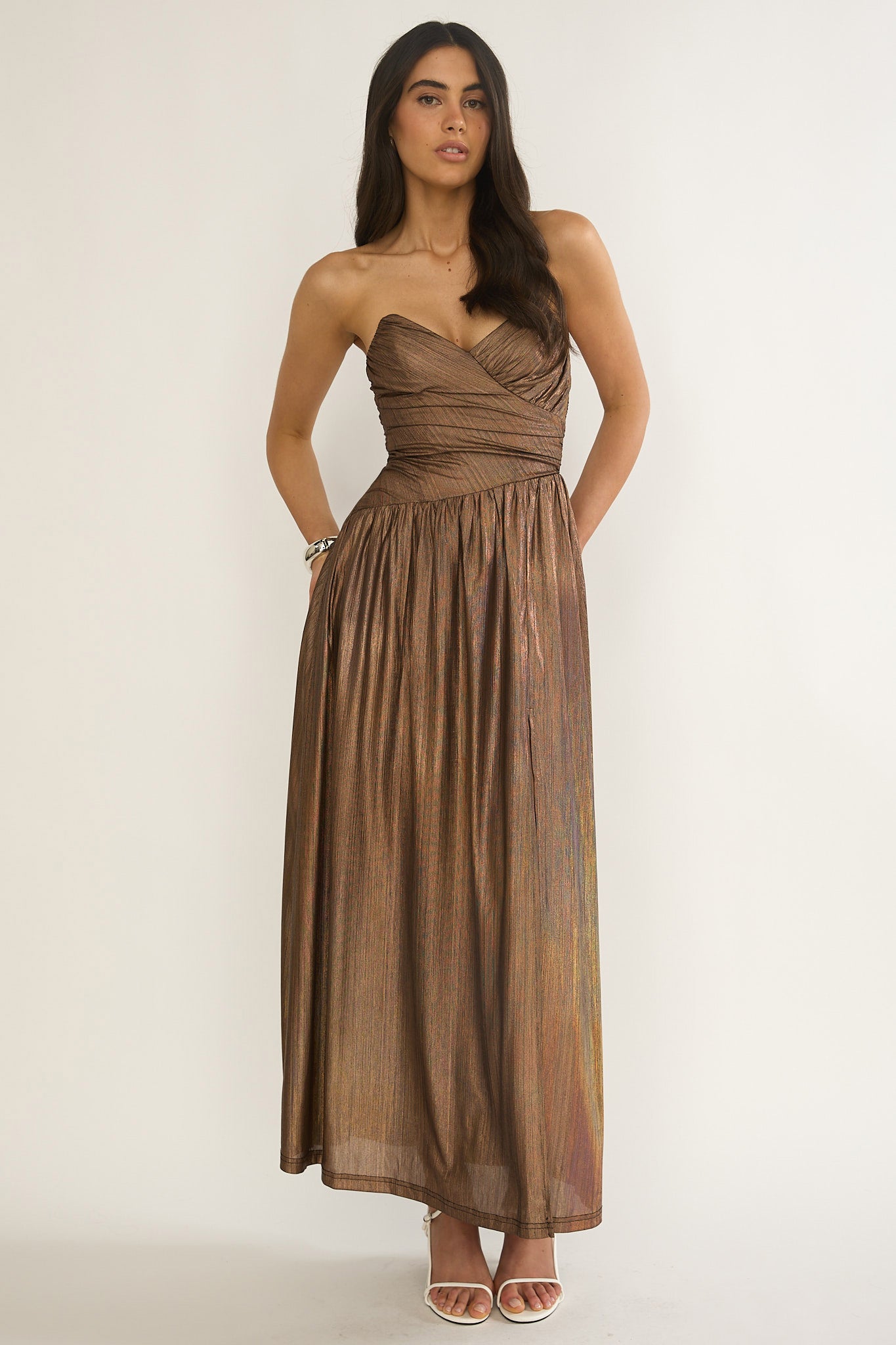 Marin Pointed Sweetheart Maxi Dress Gold by Selfie Leslie Australia