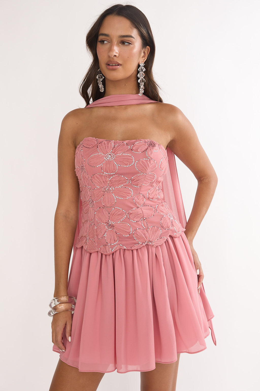 Sunset Serenade Elasticated Waist Mini Skirt Rose by Selfie Leslie Australia