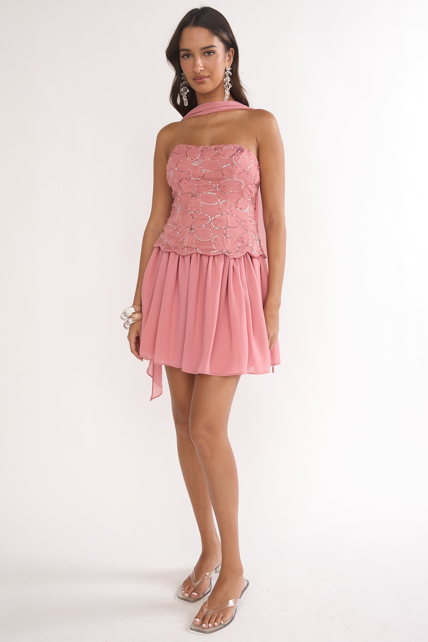 Sunset Serenade Elasticated Waist Mini Skirt Rose by Selfie Leslie Australia