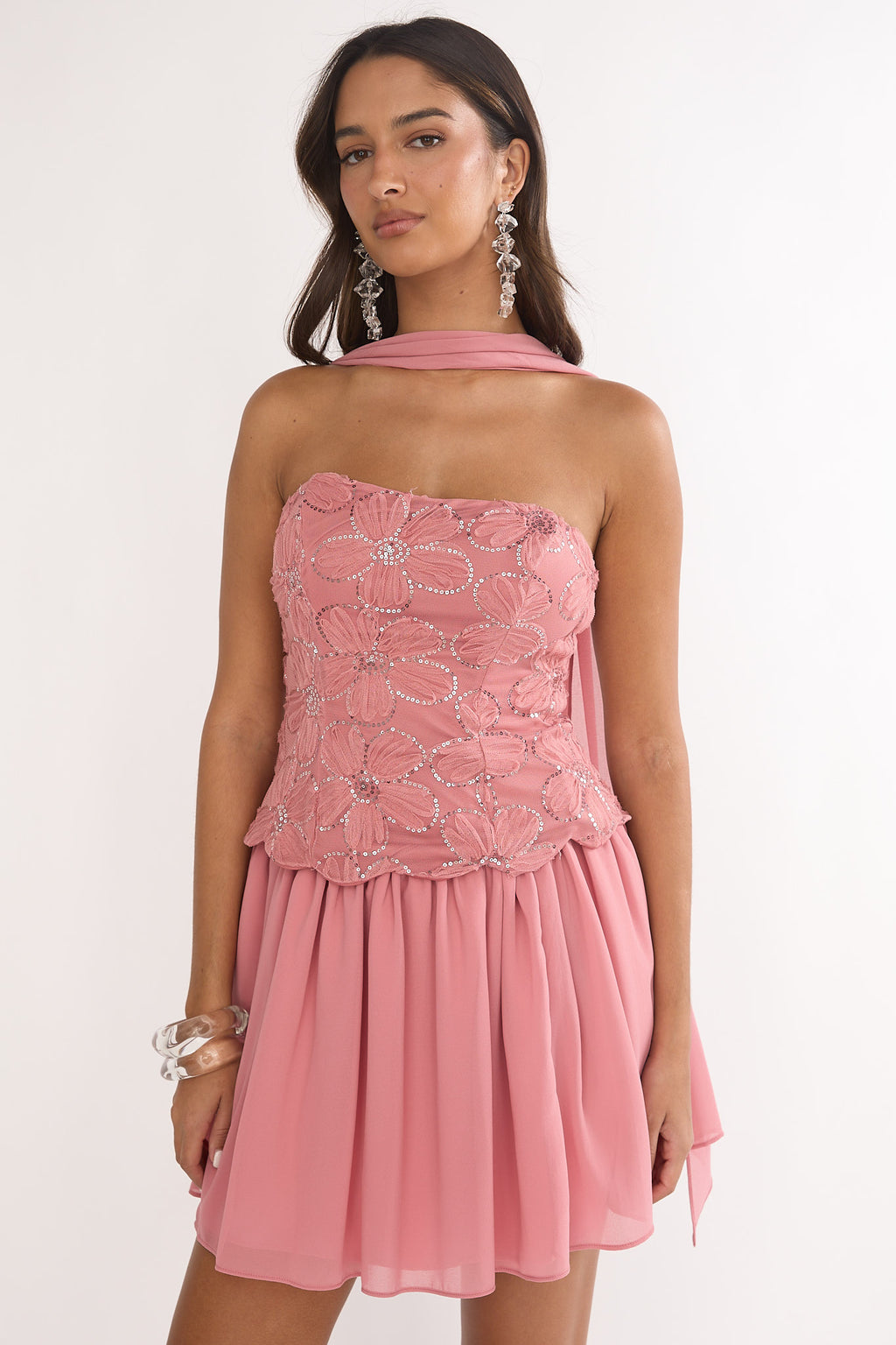 Sunset Serenade Elasticated Waist Mini Skirt Rose by Selfie Leslie Australia