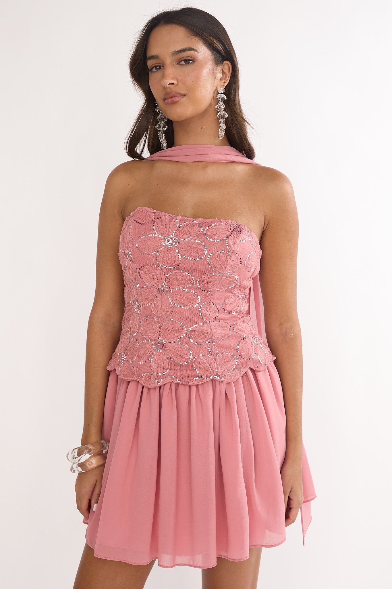 Sunset Serenade Elasticated Waist Mini Skirt Rose by Selfie Leslie Australia