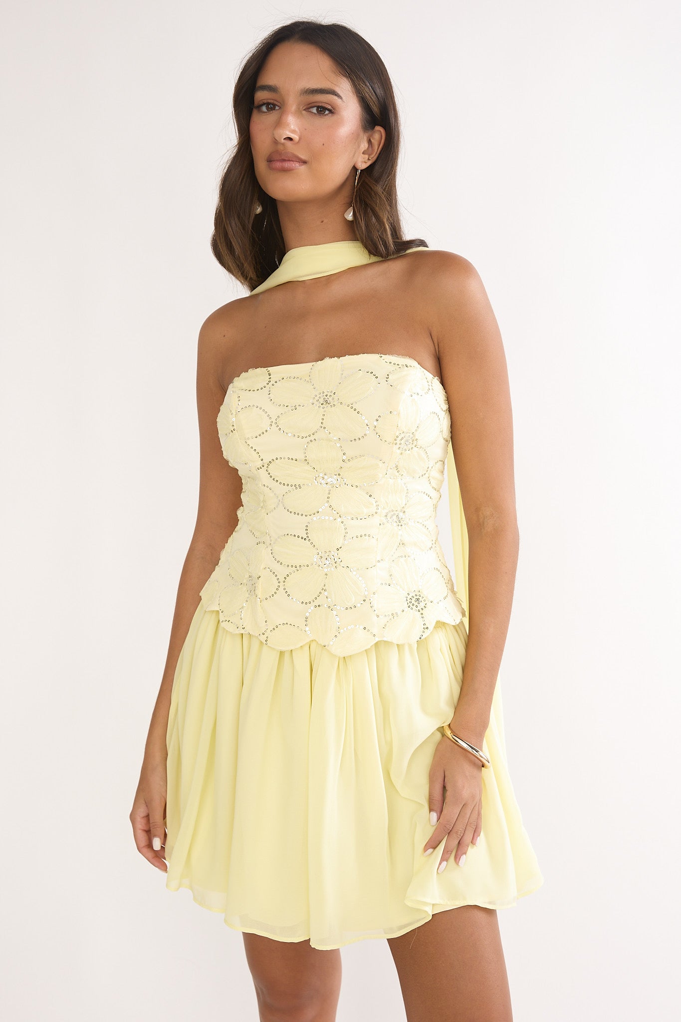 Sunset Serenade Elasticated Waist Mini Skirt Yellow by Selfie Leslie Australia