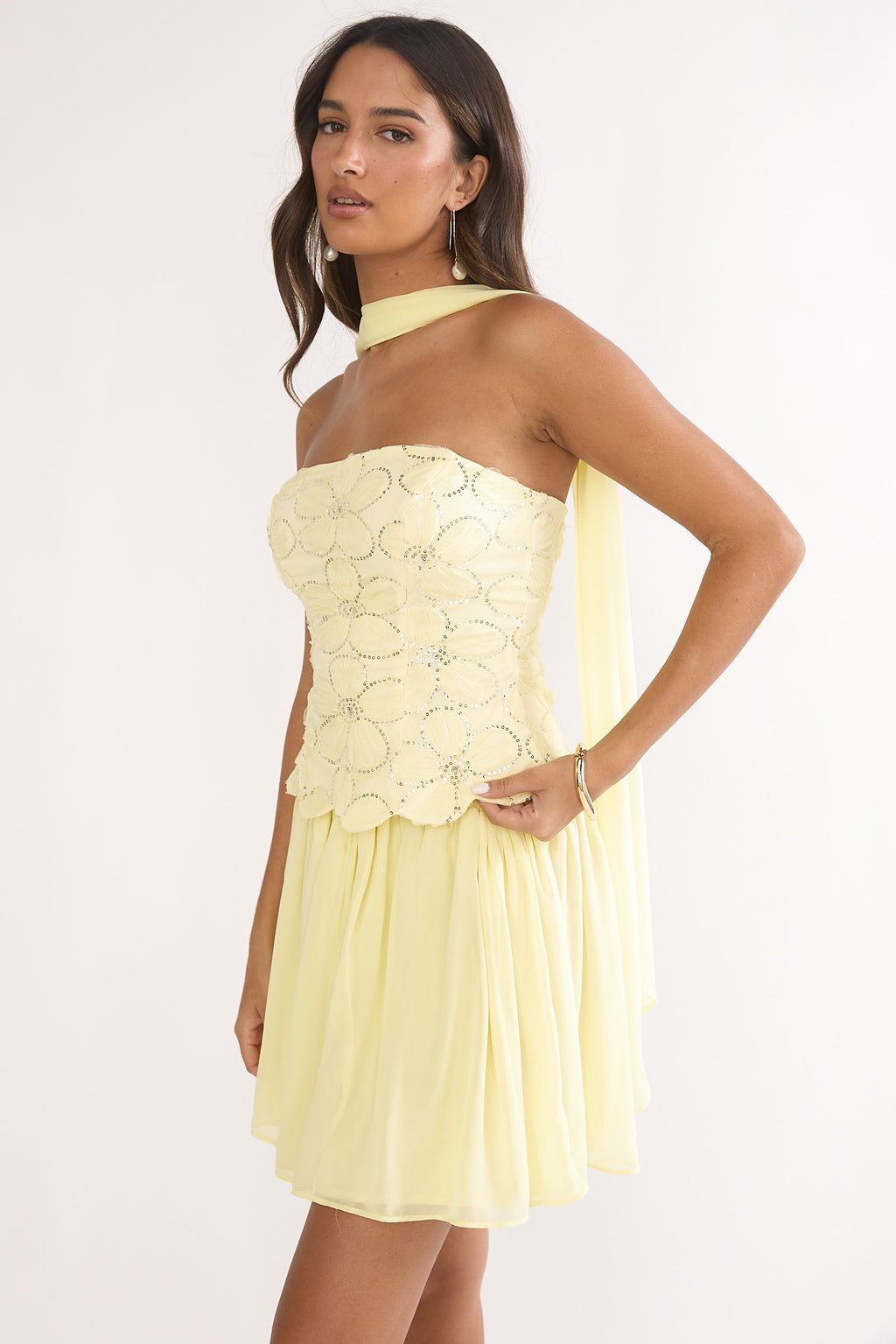 Sunset Serenade Elasticated Waist Mini Skirt Yellow by Selfie Leslie Australia