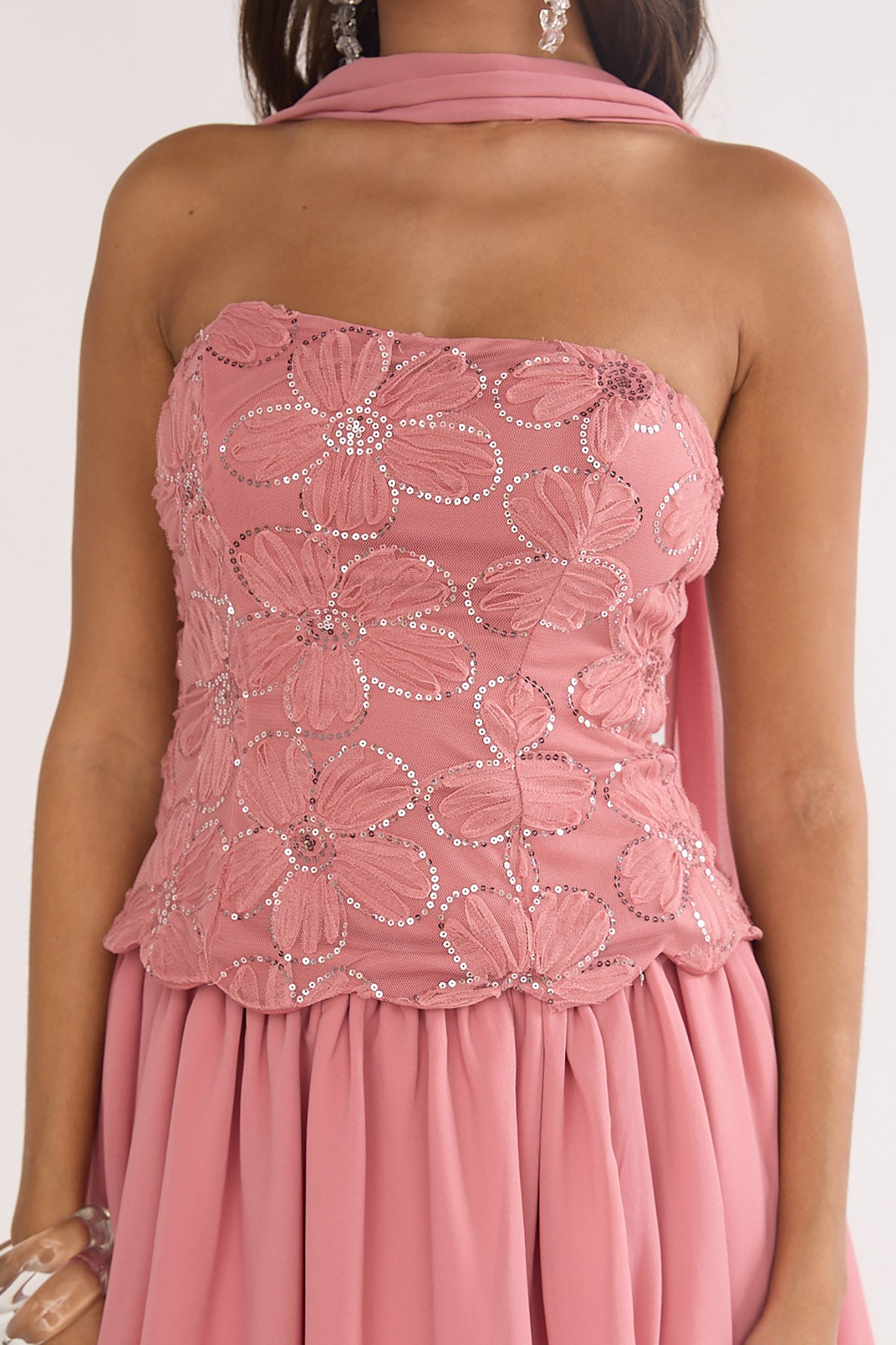 Sunset Serenade Embellished Strapless Top Rose by Selfie Leslie Australia