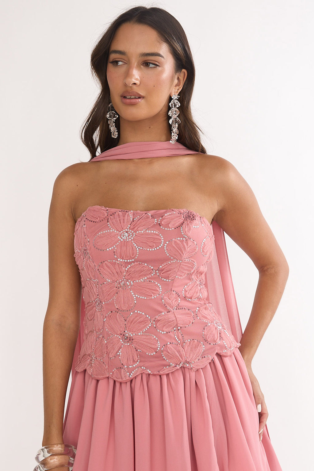 Sunset Serenade Embellished Strapless Top Rose by Selfie Leslie Australia