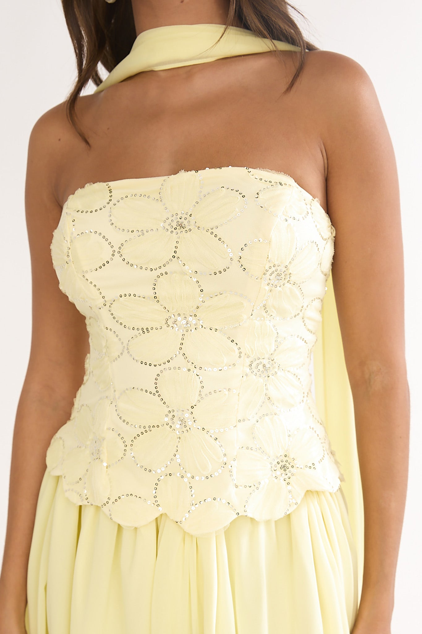 Sunset Serenade Embellished Strapless Top Yellow by Selfie Leslie Australia