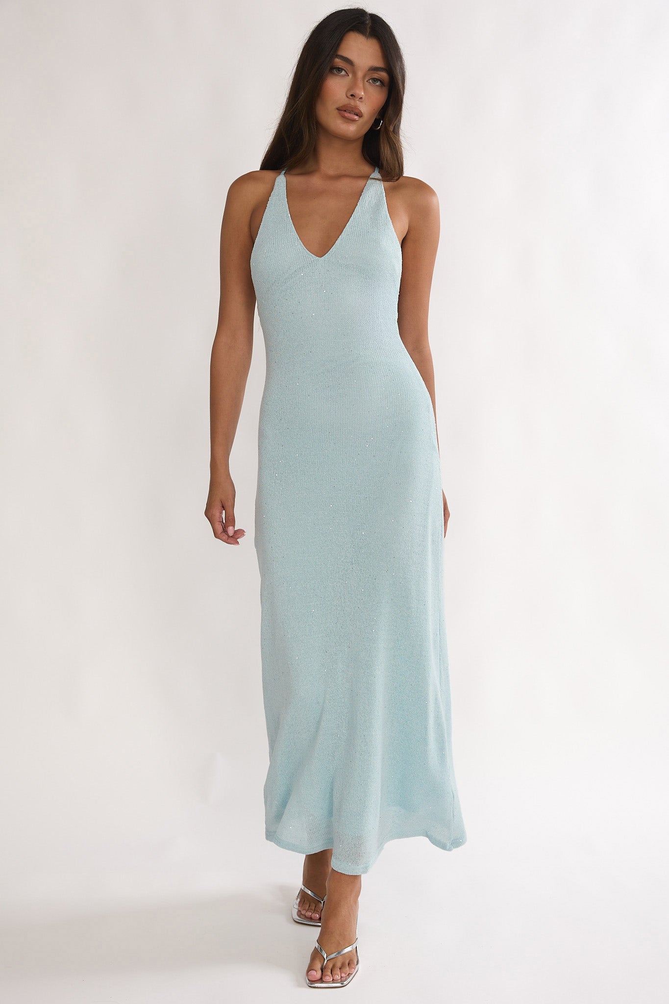 Introductions Knit Sequin Maxi Dress Blue by Selfie Leslie Australia