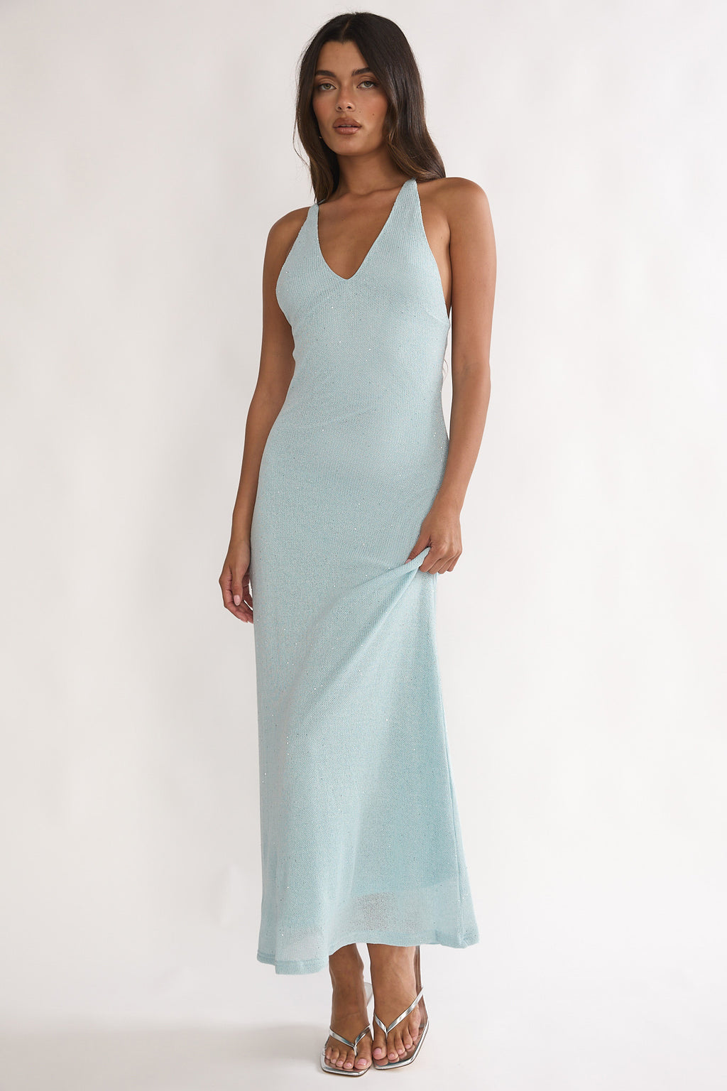Introductions Knit Sequin Maxi Dress Blue by Selfie Leslie Australia