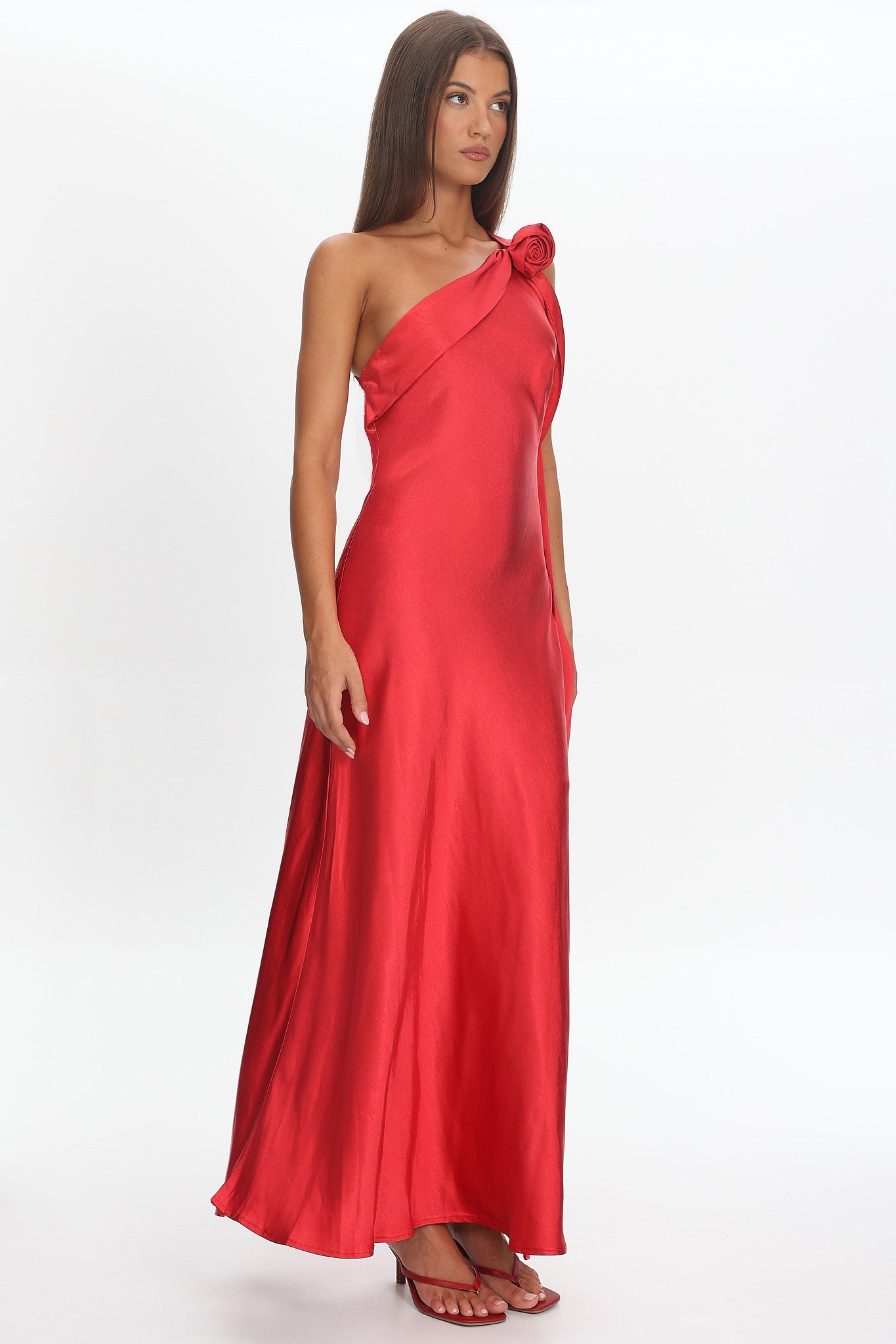 Star Fall One-Shoulder Rosette Maxi Dress Red by Selfie Leslie Australia