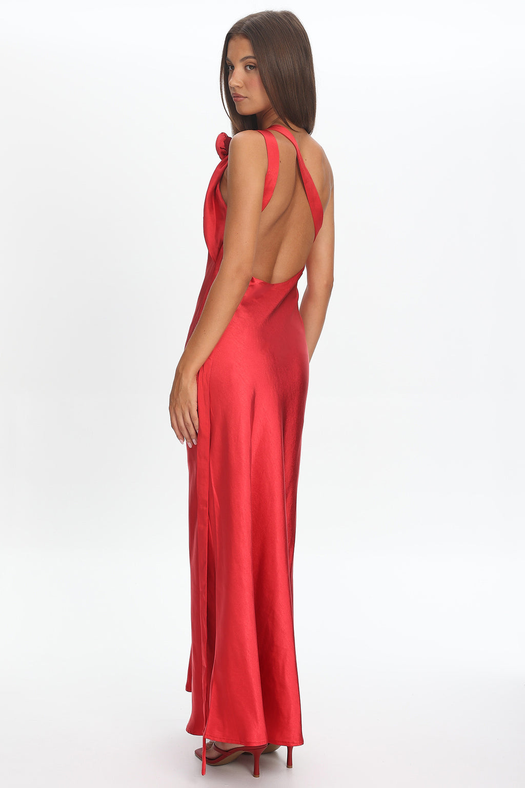 Star Fall One-Shoulder Rosette Maxi Dress Red by Selfie Leslie Australia
