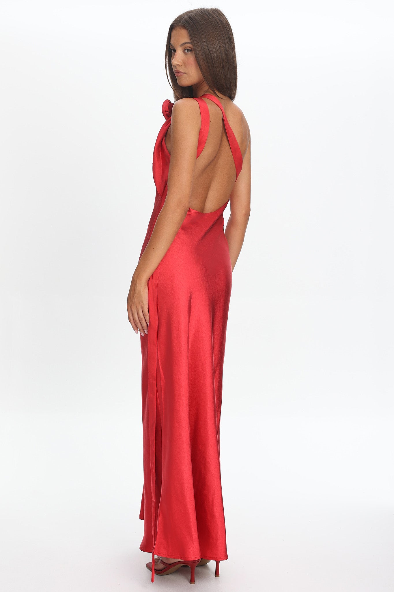Star Fall One-Shoulder Rosette Maxi Dress Red by Selfie Leslie Australia