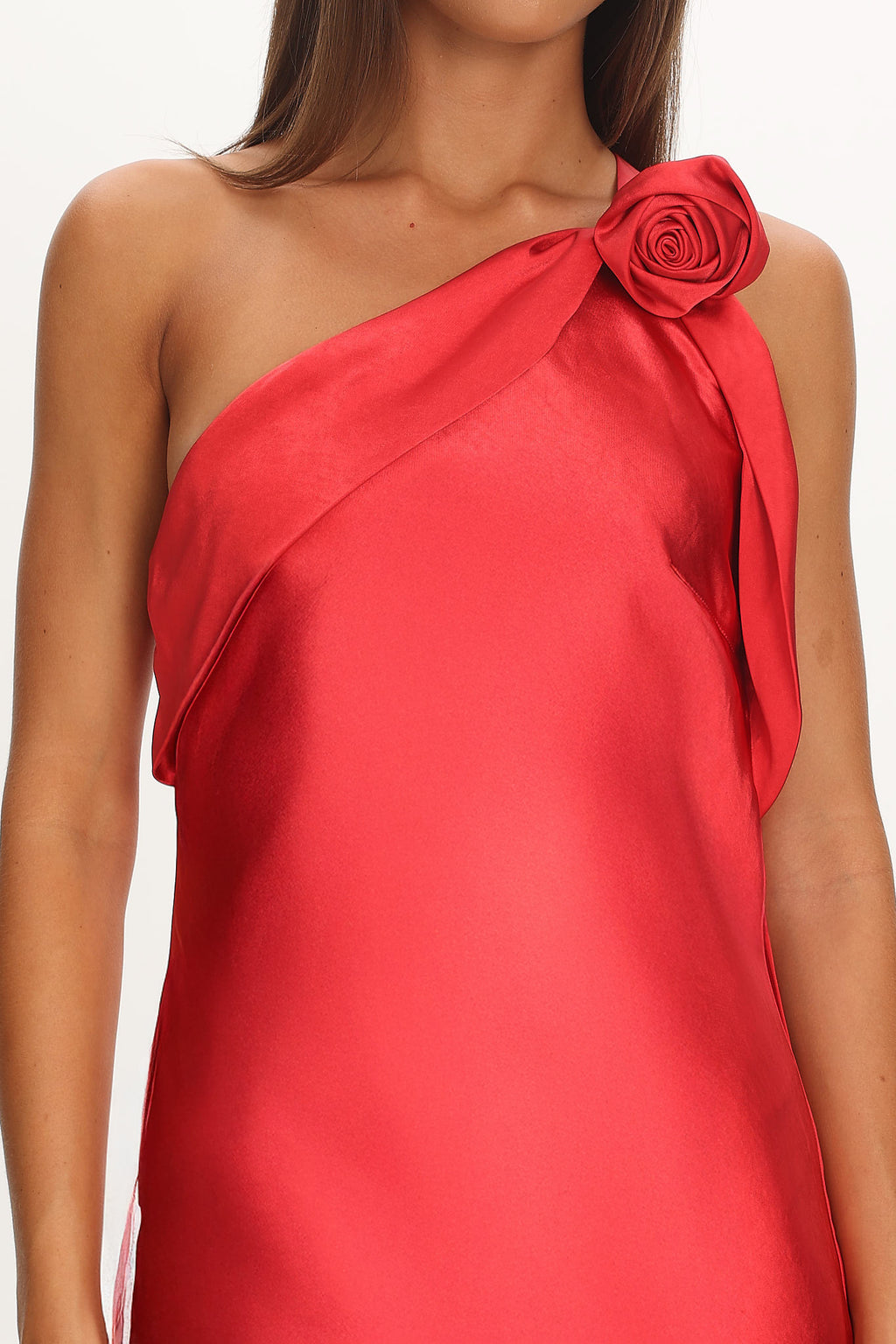 Star Fall One-Shoulder Rosette Maxi Dress Red by Selfie Leslie Australia