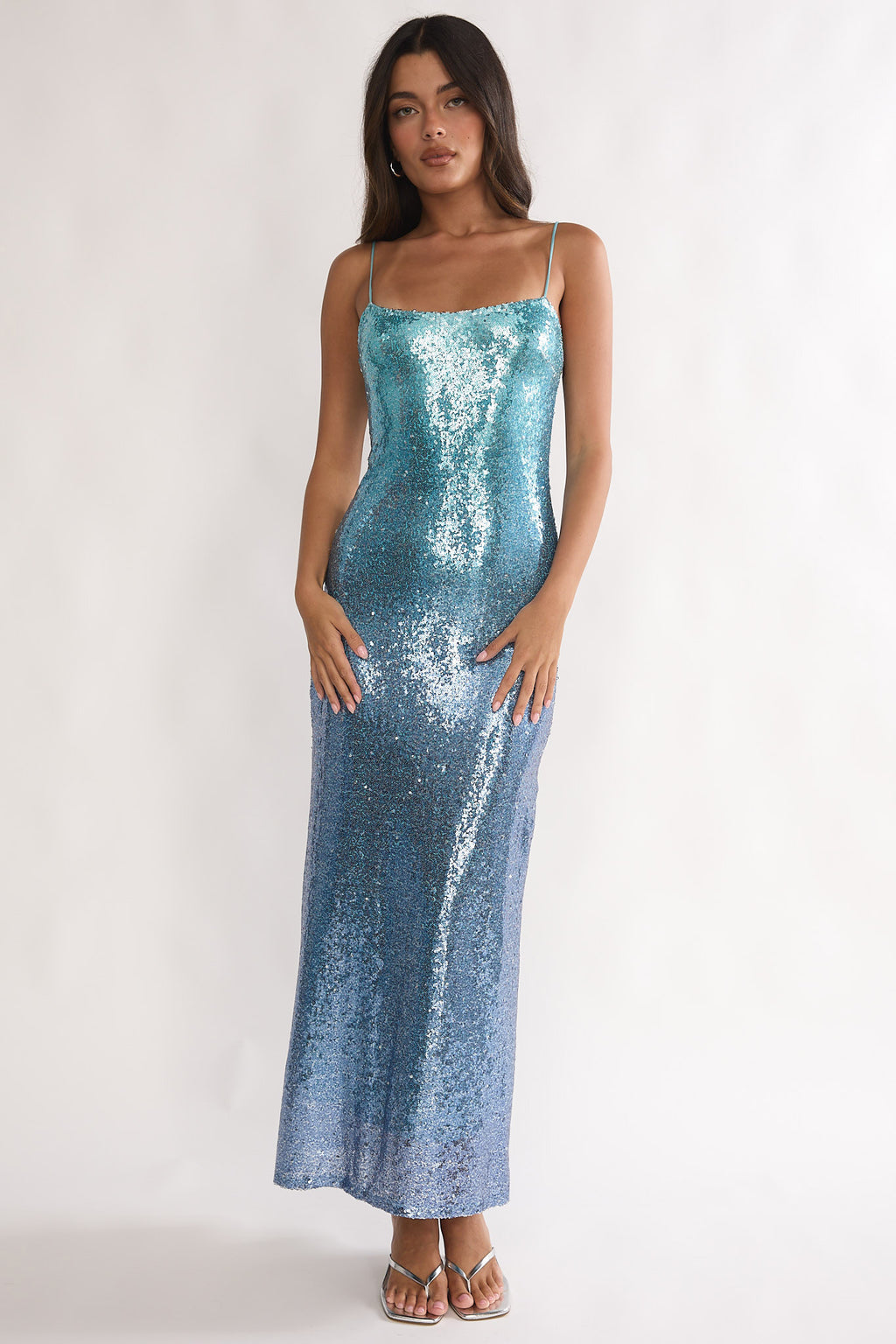 Astara Sequin Maxi Dress Gradient Blue by Selfie Leslie Australia