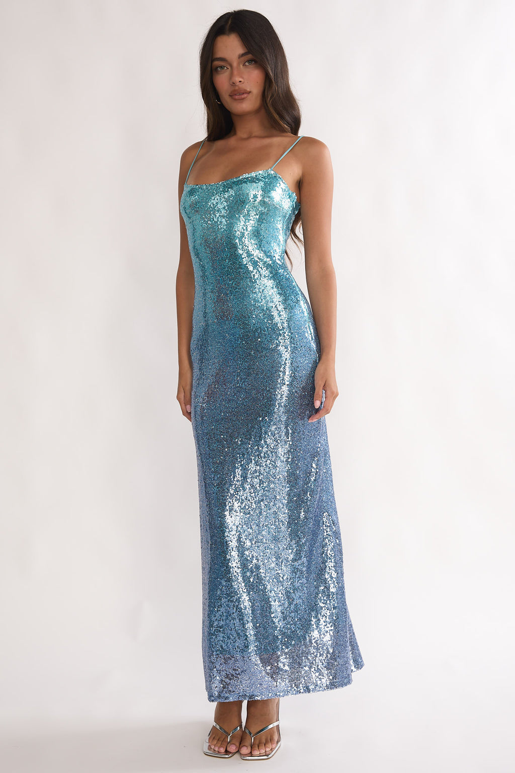 Astara Sequin Maxi Dress Gradient Blue by Selfie Leslie Australia
