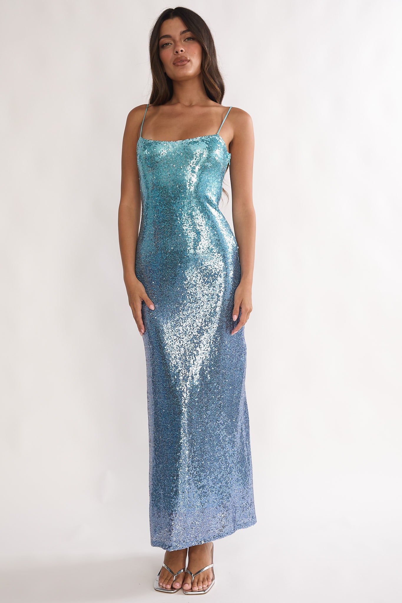 Astara Sequin Maxi Dress Gradient Blue by Selfie Leslie Australia