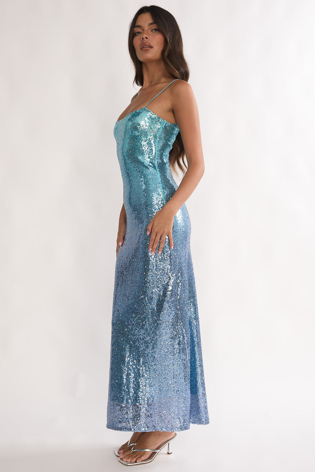 Astara Sequin Maxi Dress Gradient Blue by Selfie Leslie Australia