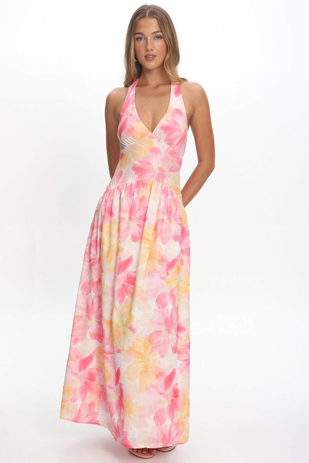 Endira Drop Waist Maxi Dress Floral Pink by Selfie Leslie Australia