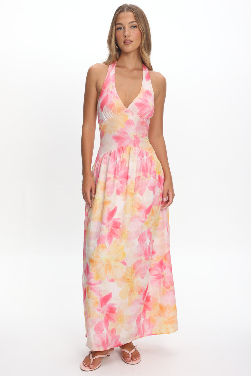 Endira Drop Waist Maxi Dress Floral Pink by Selfie Leslie Australia