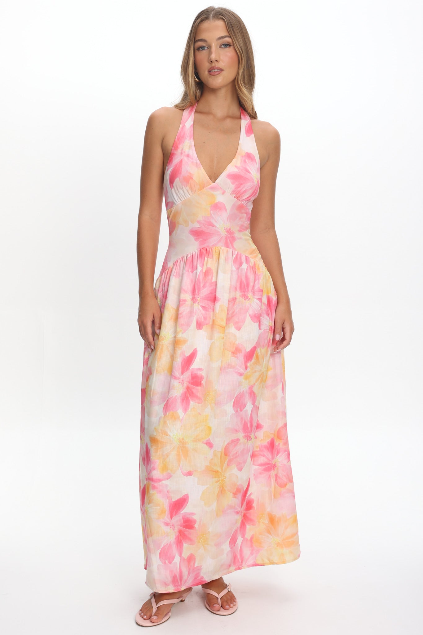 Endira Drop Waist Maxi Dress Floral Pink by Selfie Leslie Australia