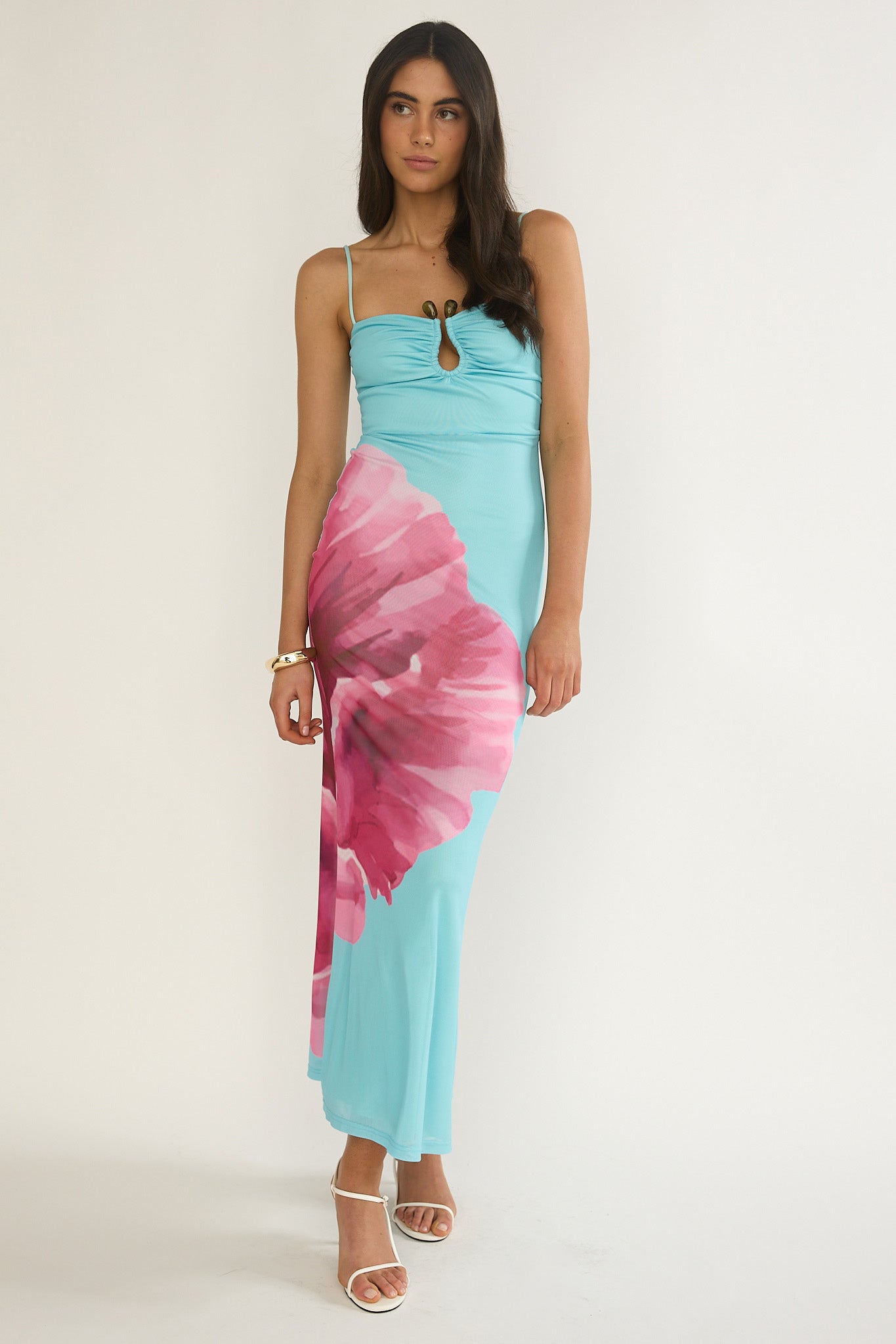 Orabella Waterdrop Wire Bust Maxi Dress Floral Aqua by Selfie Leslie Australia