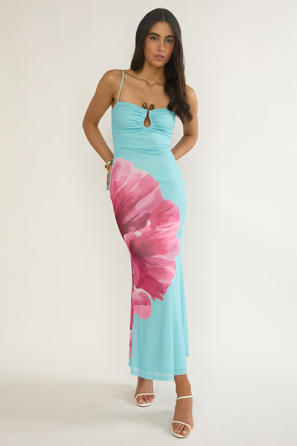 Orabella Waterdrop Wire Bust Maxi Dress Floral Aqua by Selfie Leslie Australia