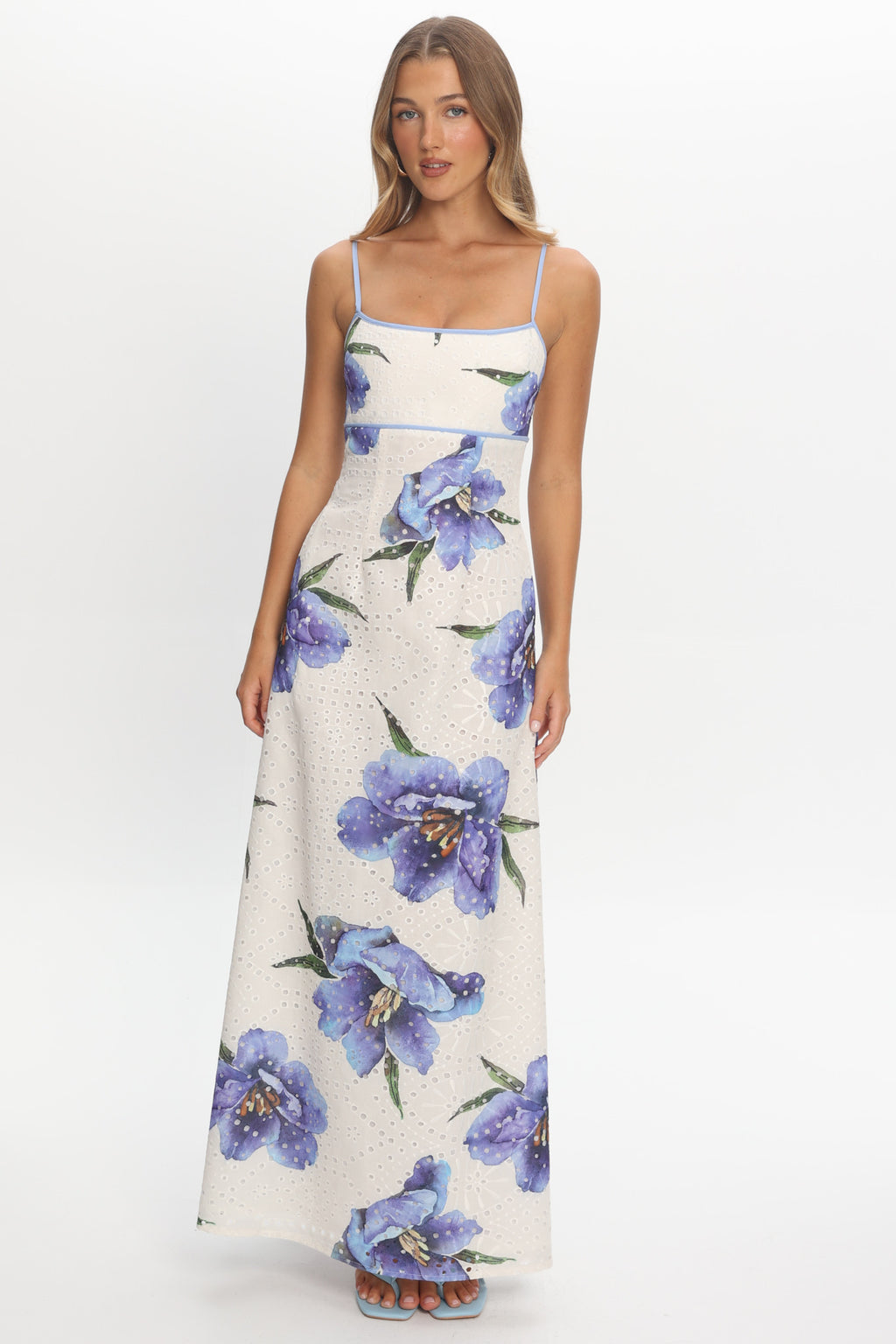 Hilja Eyelet Embroidery Maxi Dress Floral Blue
