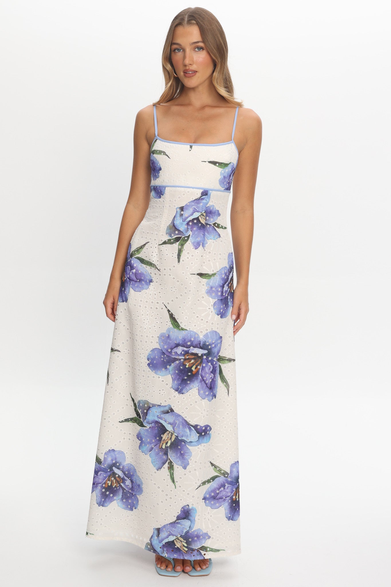 Hilja Eyelet Embroidery Maxi Dress Floral Blue