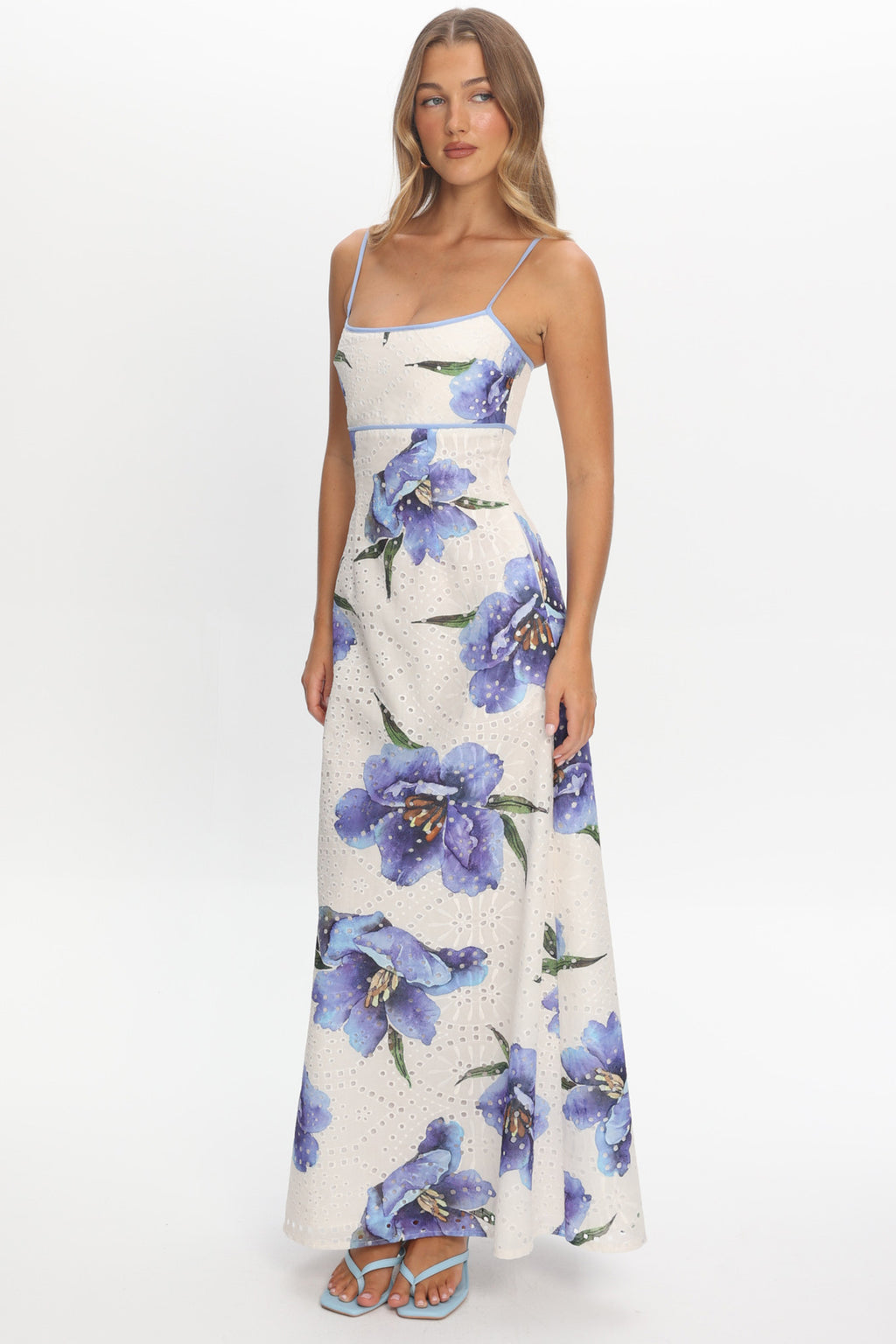 Hilja Eyelet Embroidery Maxi Dress Floral Blue