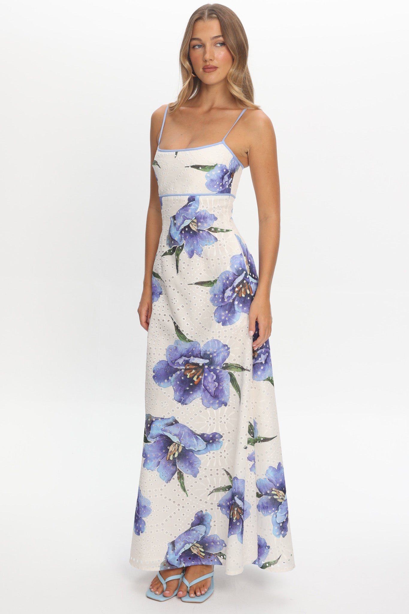 Hilja Eyelet Embroidery Maxi Dress Floral Blue