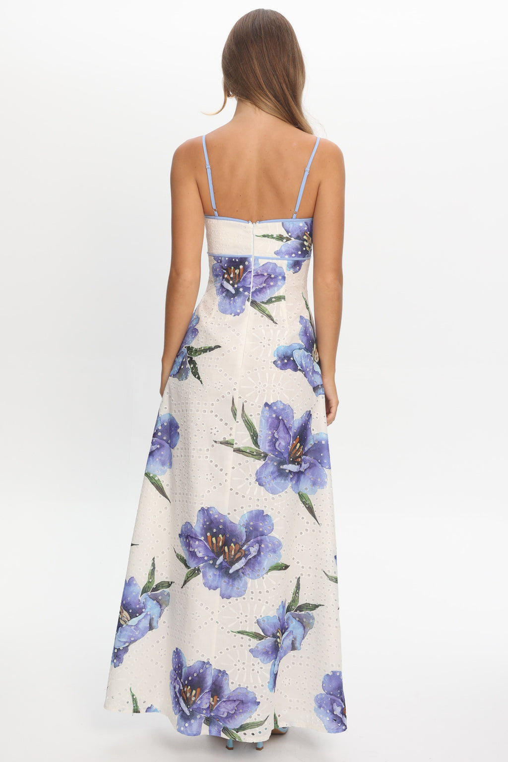 Hilja Eyelet Embroidery Maxi Dress Floral Blue