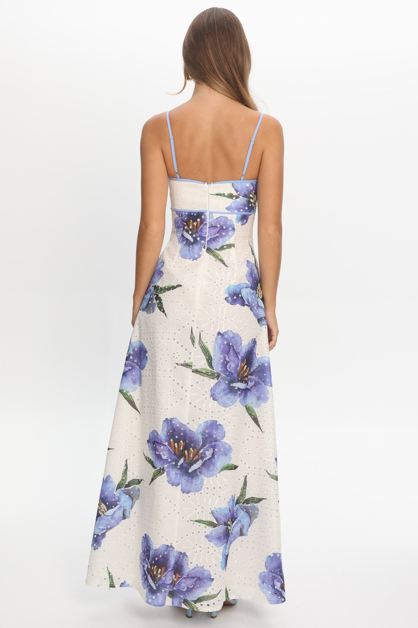 Hilja Eyelet Embroidery Maxi Dress Floral Blue