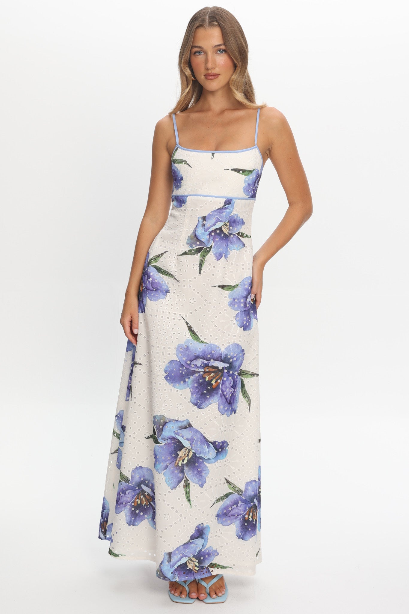 Hilja Eyelet Embroidery Maxi Dress Floral Blue