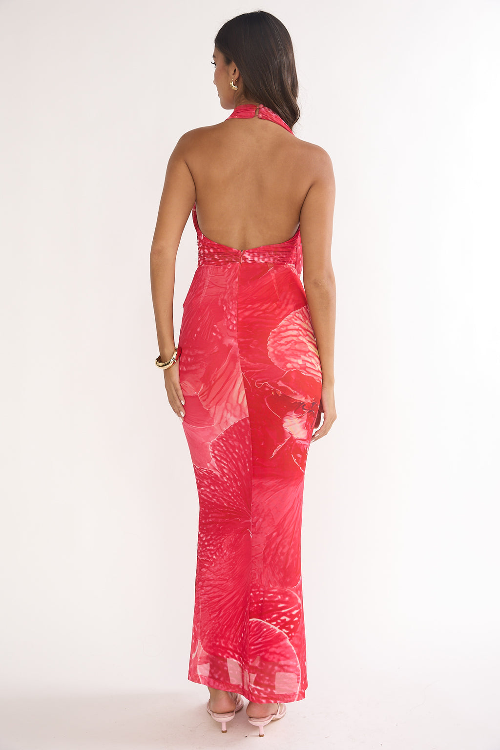 Everra Halterneck Drape Maxi Dress Print Red by Selfie Leslie Australia