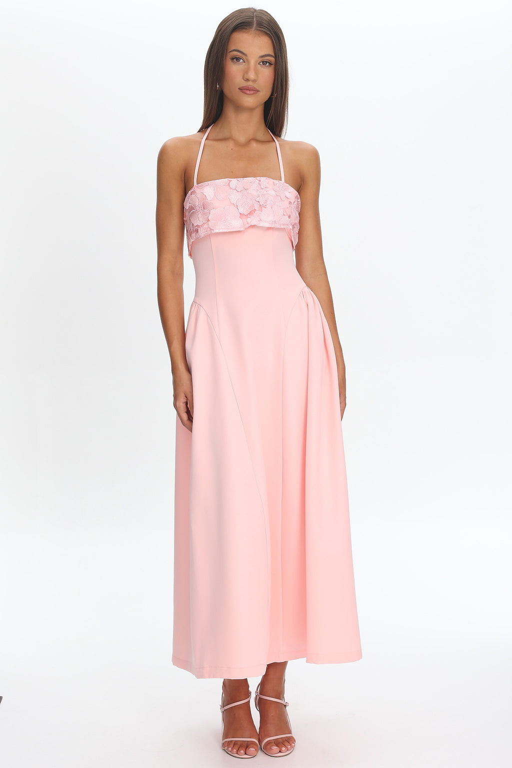 Sunbeam Kiss Foldover Floral Bust Maxi Dress Blush by Selfie Leslie Australia
