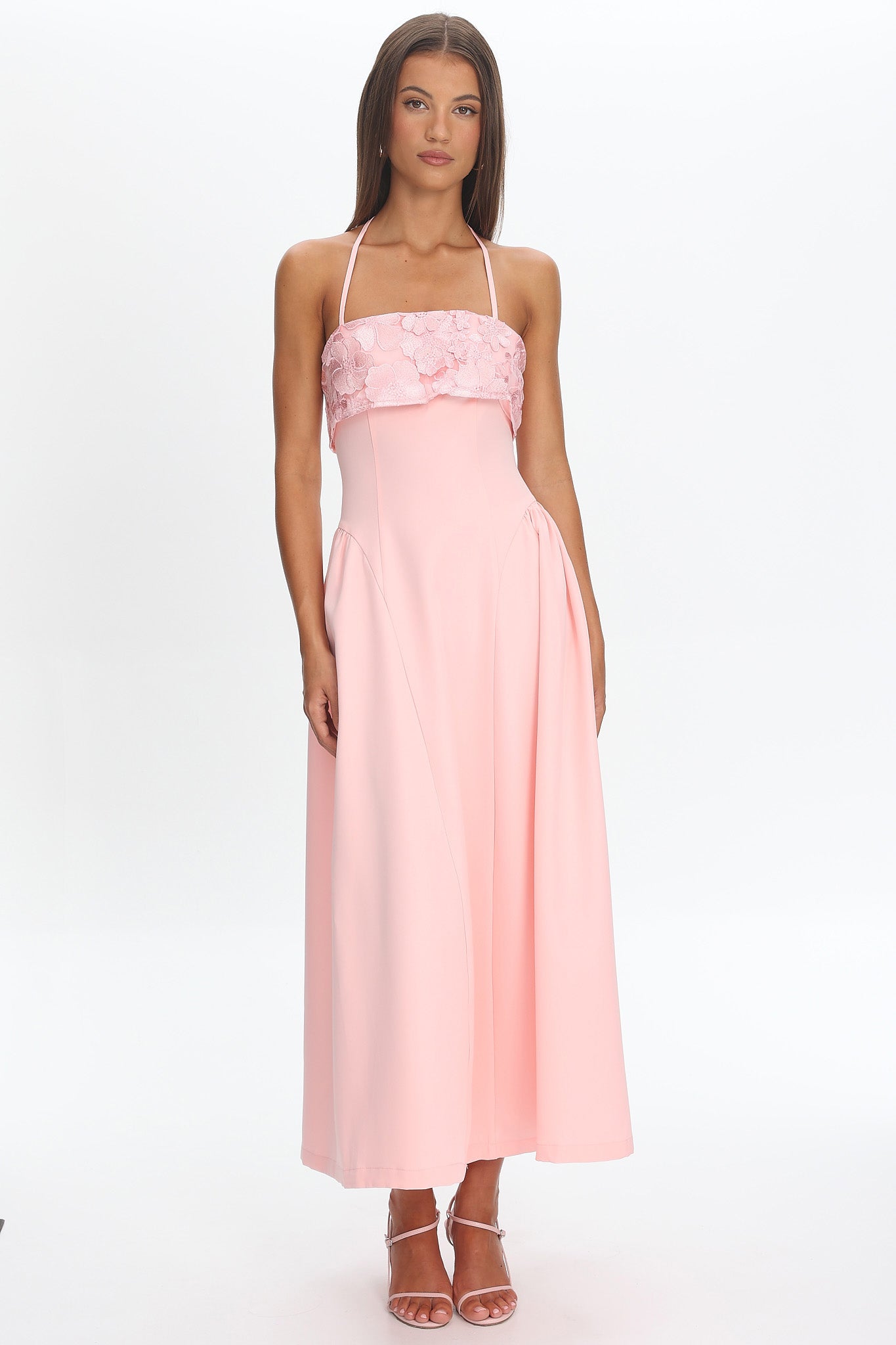 Sunbeam Kiss Foldover Floral Bust Maxi Dress Blush by Selfie Leslie Australia
